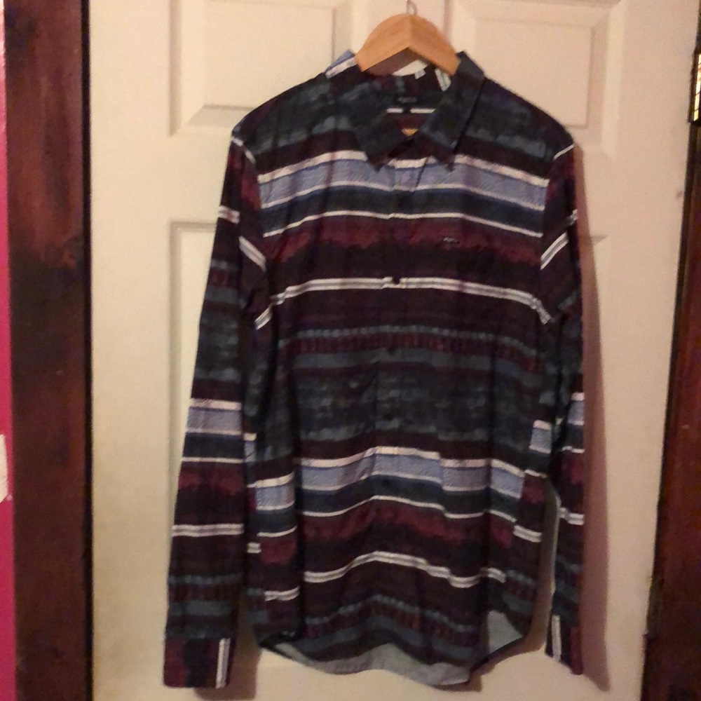 Lrg Wovens Multicolored Striped Print Pocket Button Diwn Shirt Mens Large L